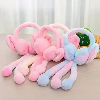 Cute Bunny Plush Ear Muff Hat with Moving Ears & Paws | Fun Cozy Beanie