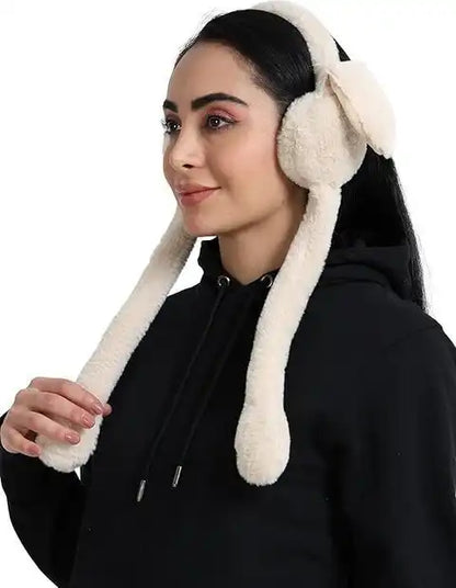 Cute Bunny Plush Ear Muff Hat with Moving Ears & Paws | Fun Cozy Beanie